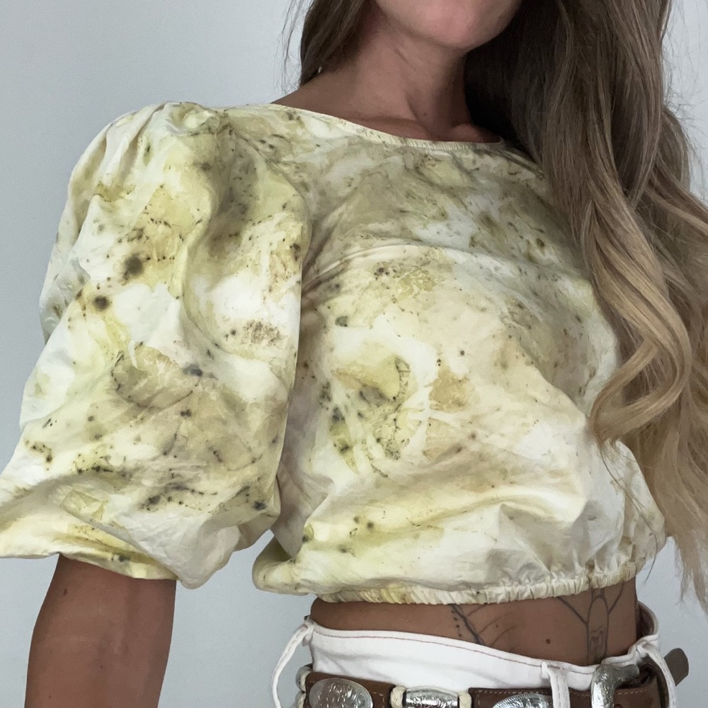 Hand-Dyed Cotton Puff Sleeve Blouse | Size XS